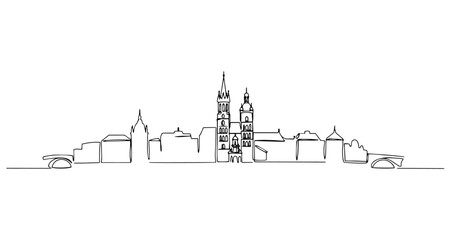 Obraz premium historic european cathedral cityscape architecture vector monoline one line line art