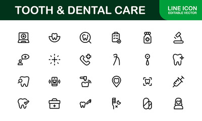 Dental Care and Tooth Icons. Essential Collection for Healthcare, Treatment, and Oral Health Designs