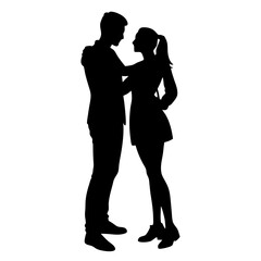 Silhouette of a young couple dancing with love and happiness