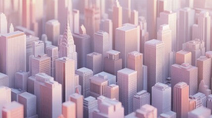 Obraz premium Stylized Low-Poly Cityscape at Dawn: A Minimalist Architectural Render of a Modern Metropolis