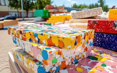 Fototapeta premium Innovative technology transforms plastic waste into vibrant new materials for sustainable development