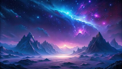 Fantasy Landscape with Majestic Mountains and a Vibrant Starry Sky