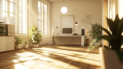 Fototapeta premium Wooden and White Open Space Office Corner