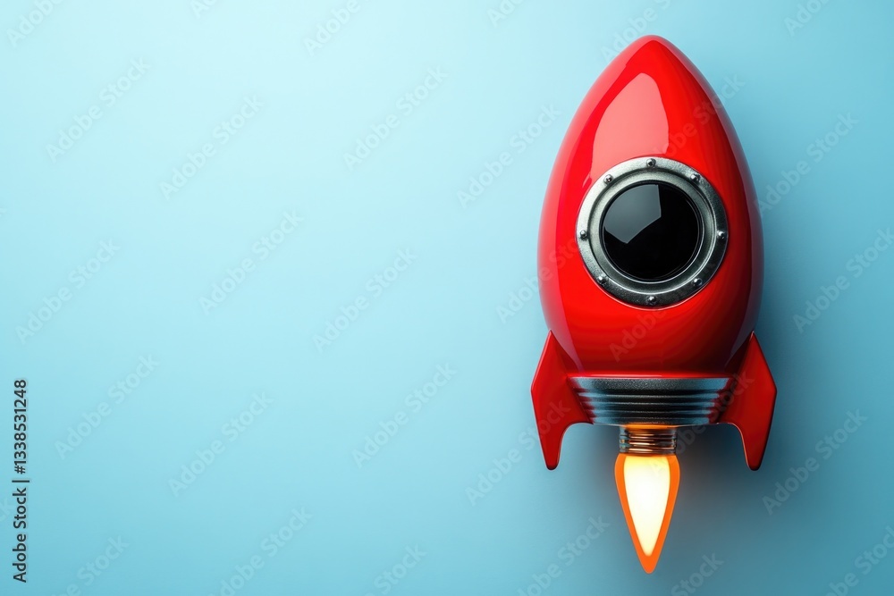 Poster a red rocket ship with a distinctive black eye design, suitable for sci-fi or futuristic themed proj