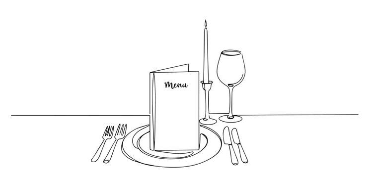 wedding menu monoline vector, one line elegant illustration