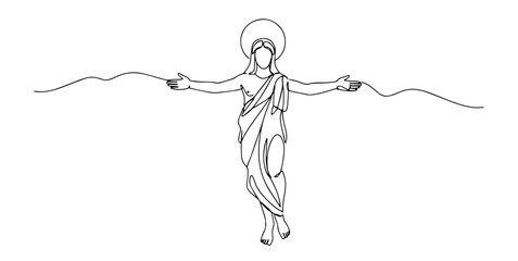 religious figure with open arms monoline vector, one line faith illustration
