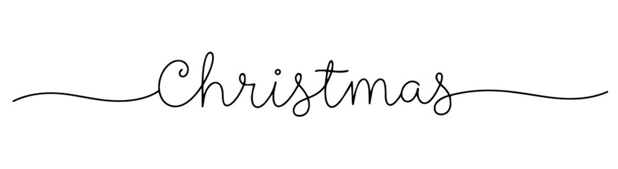 christmas text monoline vector, one line holiday typography illustration