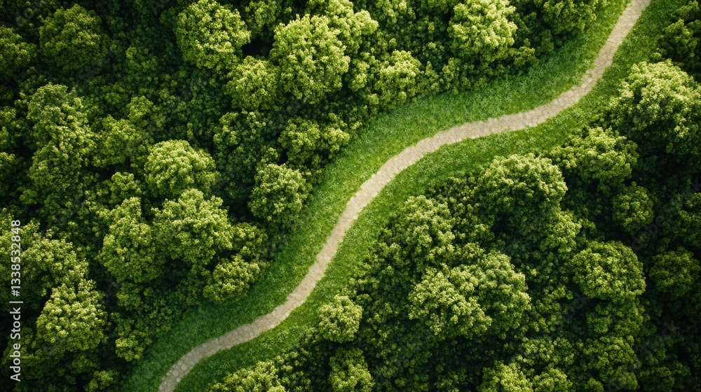 Poster aerial view of a winding forest path