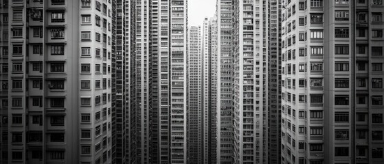 Fototapeta premium Cityscape featuring tall buildings in monochrome