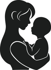 Loving Mother Holding Baby – Elegant Mother’s Day Silhouette Vector