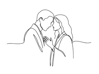 boy and girl facing each other monoline vector, one line couple illustration