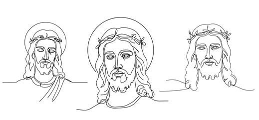 jesus christ portrait monoline vector, one line religious illustration