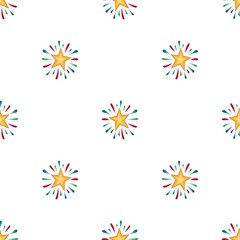 Seamless pattern, golden star and colored stripes on white background.