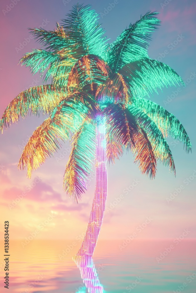 Poster a single palm tree stands tall in calm waters