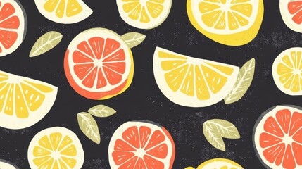 Vibrant Citrus Fruit Pattern: A Delightful Summer Illustration of Lemons and Grapefruits