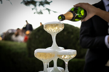 copa, champagne, servir, festejo, ceremonia