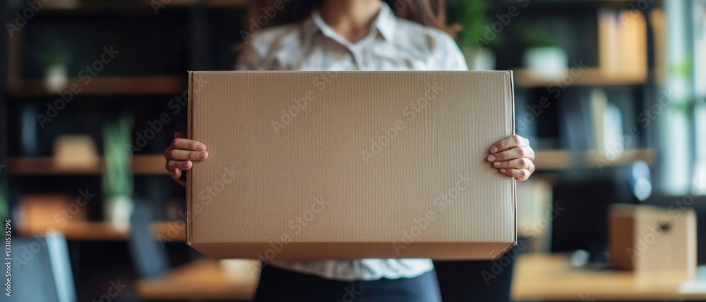 Poster a person hiding behind a box with their face covered, great for scenarios where someone needs to rem