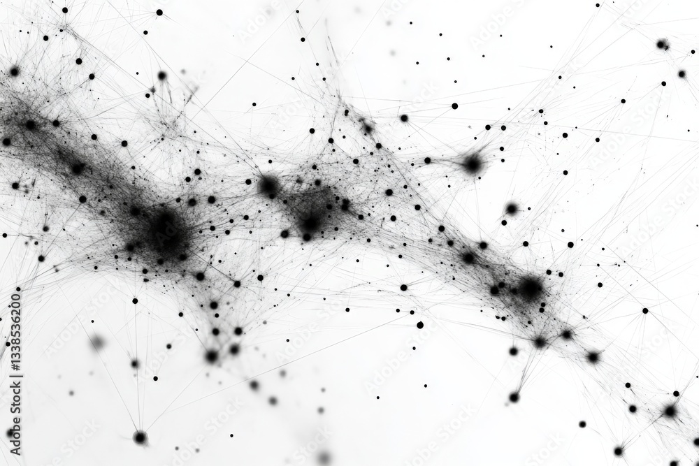 Poster Abstract representation of interconnected nodes and lines depicting a complex network in grayscale tones