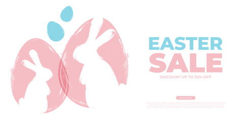 Easter Day Sale commercial banner with brush stroke Easter egg and Easter bunny for holiday shopping promotion and sale advertising. Vector illustration.