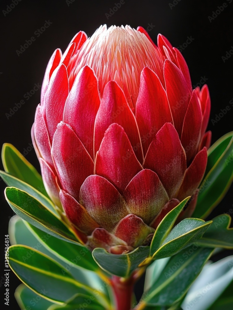Poster a single red flower sits among green leaves on a dark background, perfect for use in designs requiri