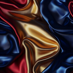 Obraz premium Elegant Draped Silk in Deep Blue, Gold, and Red