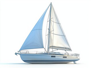 Elegant White Sailboat with Full Sails Against Minimalist Background, Ideal for Nautical and Travel Themes
