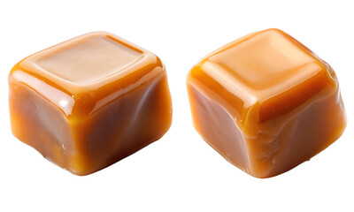 Caramel candies set, Delicious Caramel Cubes isolated