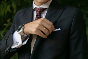 agiotaje, mano, digno, empresario, reloj, tiempo, hombre, camisa, persona, brazo, boda, gente,...