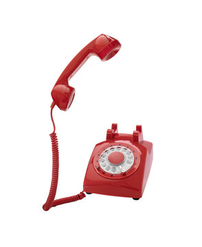 Retro, red telephone ringing isolated on transparent background, png file