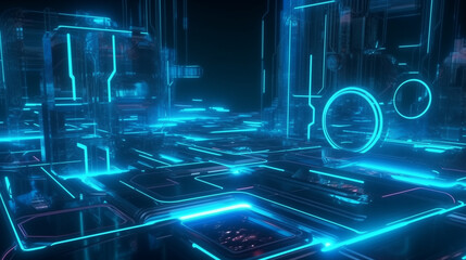 Fondo Digital Futurista Abstracto, neón azul y negro