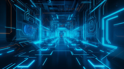 Fondo Digital Futurista Abstracto, neón azul y negro