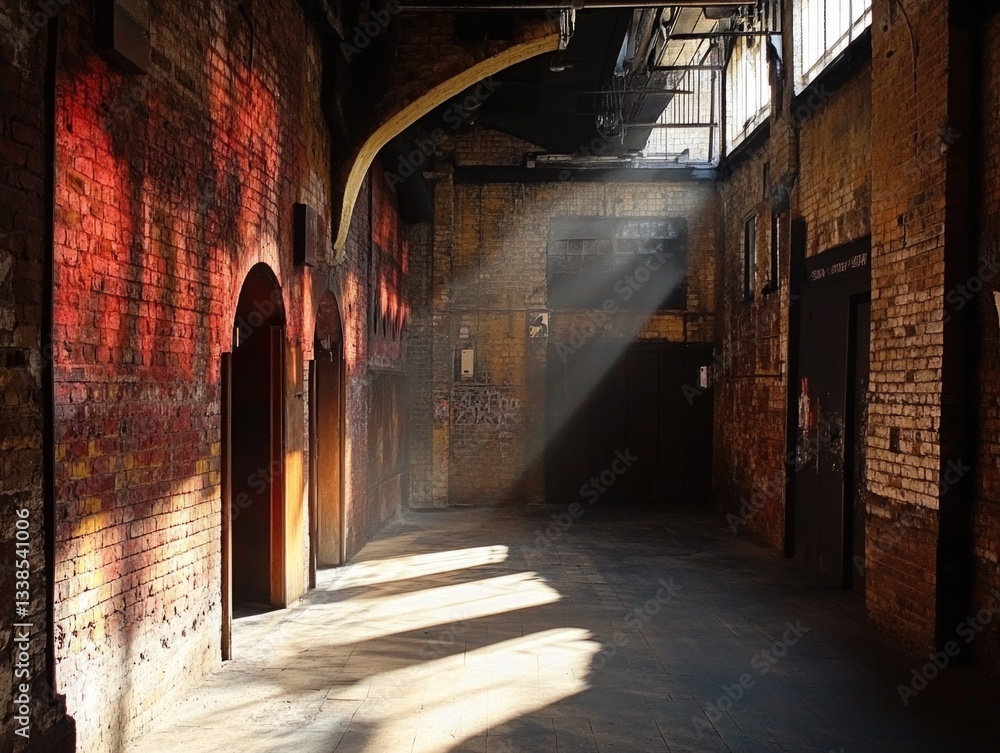 Poster a sunny day breaks into an old building through its windows