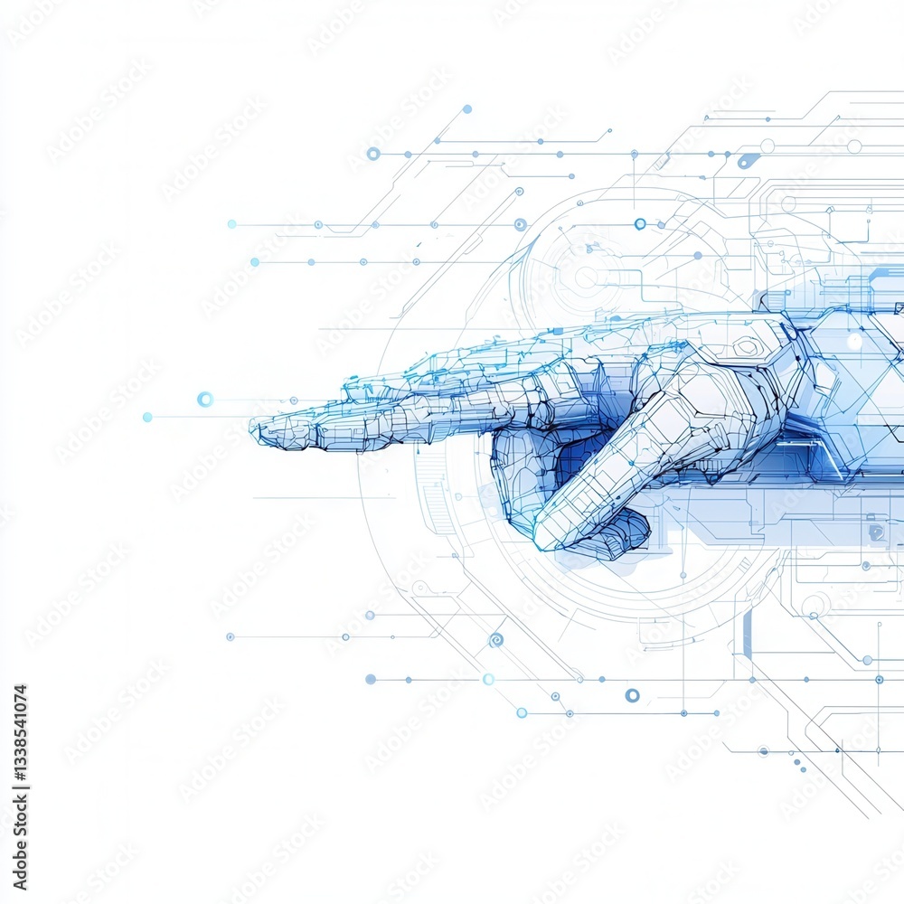 Poster future electronic circuit concept, futuristic robotic hand with digital circuitry elements.