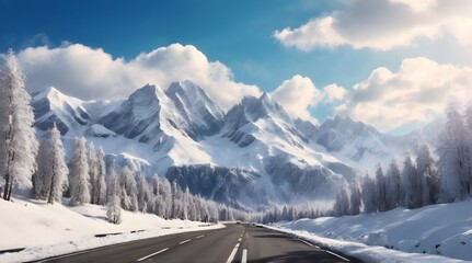 The view from the car on a winter mountain.generative.ai