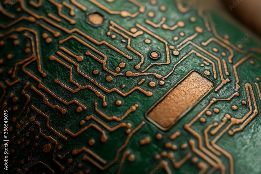 Poster close-up view of intricate circuit board design showcasing detailed electronic components and connec