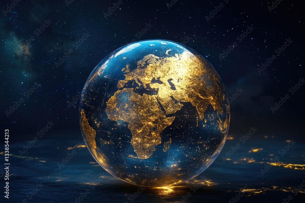 Poster a transparent glass sphere containing a detailed map of the earth, ideal for use in educational or d