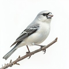 Detailed Portrait of a Small Songbird Perched on a Branch with Neutral Background