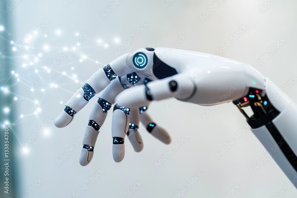Aufkleber A robotic hand extends upwards, grasping for an invisible object