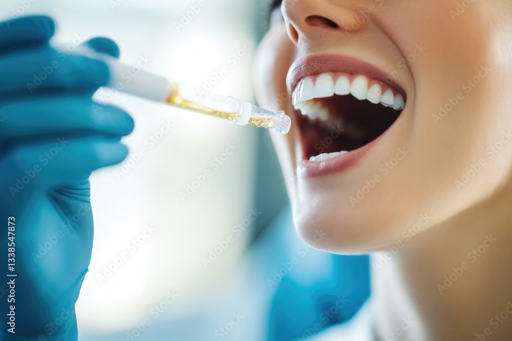 Poster a close-up view of someone brushing their teeth with toothbrush and toothpaste