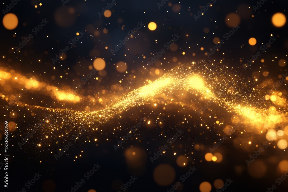 Poster ethereal golden light particles dance across a dark backdrop creating a magical and enchanting atmos