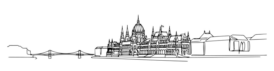 Fototapeta premium Budapest capital of Hungary monoline vector line art sketch