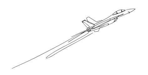 fighter jet soaring through the sky monoline vector line art sketch © Wieslaw