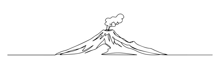 Kamchatka Peninsula with its active volcanoes linear monoline vector black and white graphic thin oneline © Wieslaw
