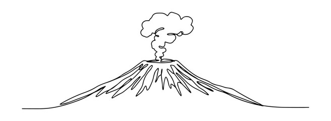 Mount Etna with a smoking crater linear monoline vector black and white graphic thin oneline