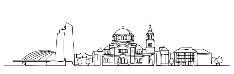 Sofia Bulgaria linear monoline vector black and white graphic thin oneline