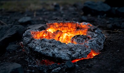 Burning embers in a fire pit.  Intense heat radiating