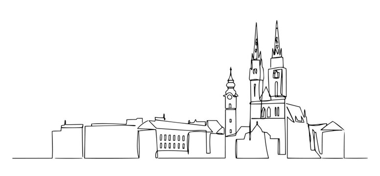 Zagreb capital of Croatia monoline vector oneline line art illustration