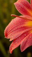Fototapeta premium Dew-Kissed Crimson Lily in Golden Light