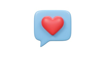 3d render of a speech bubble icon with heart symbol for social engagement isolated on white background