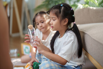 Recycling and Creativity. Children engaging in recycling to create new art projects from waste materials.